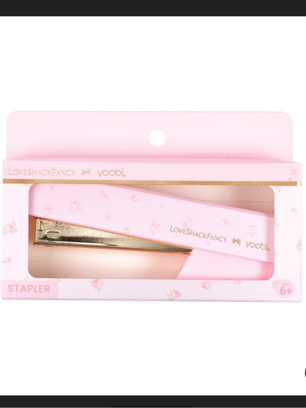 LoveShackFancy Pink Floral Mini Stapler with Gold Accent